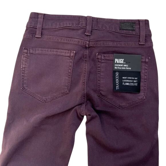 Paige Edgemont Ankle Mid-Rise Skinny Jeans in Faded Mulberry Size 24 NWT $248 - Picture 4 of 6